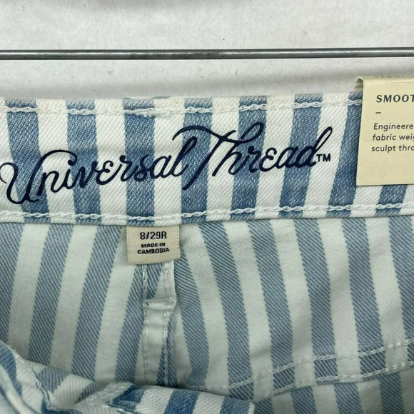 Universal Thread Shorts Women's 8 Blue White Geek Striped Hi-Rise Midi Stretch - Picture 9 of 12